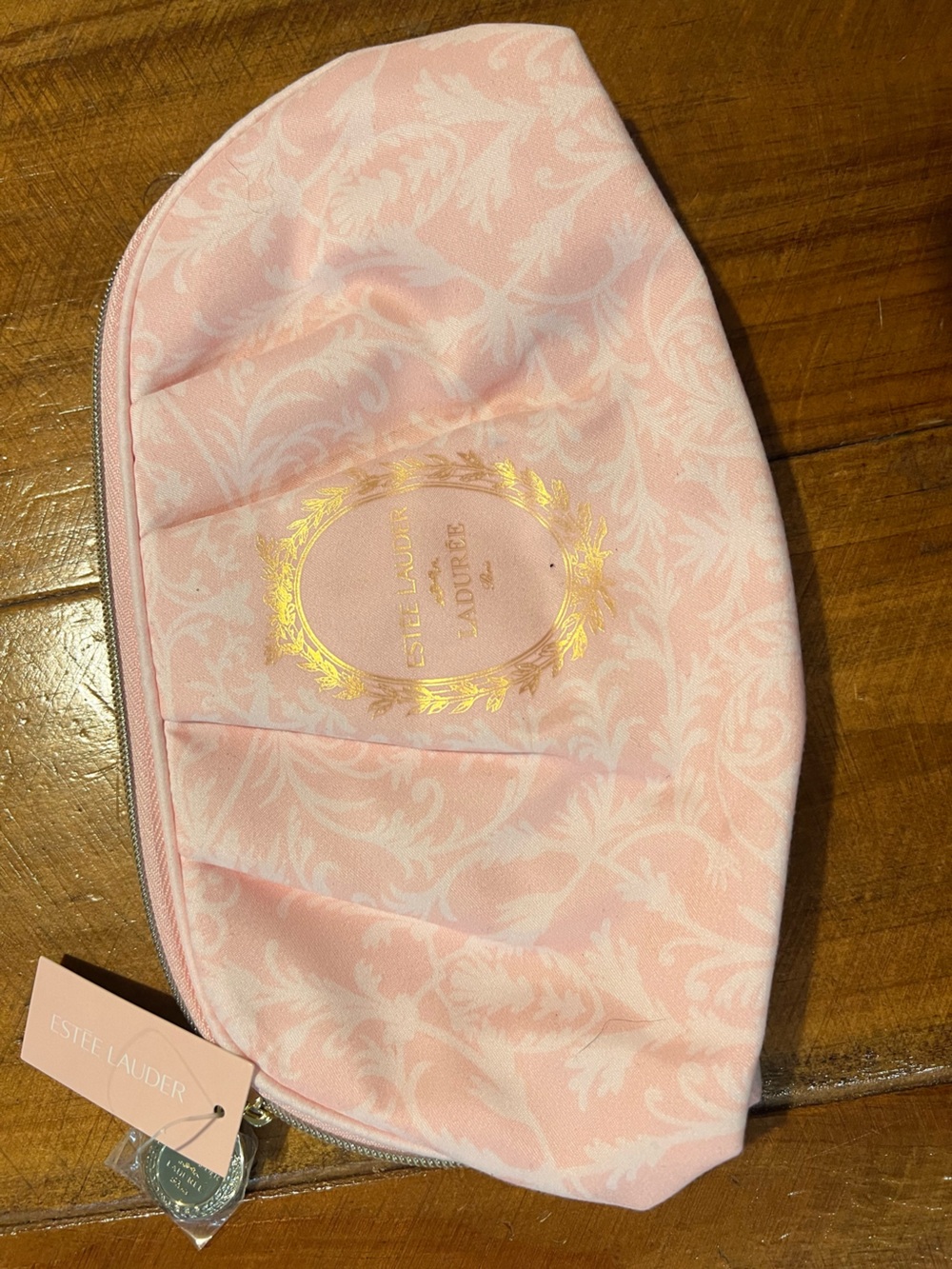 Estee Lauder Pink Floral Print Cosmetic Pouch with Gold Logo